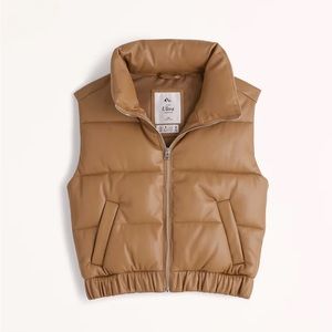 Abercrombie & Fitch Vegan Leather Tan Puffer Vest Size Large -